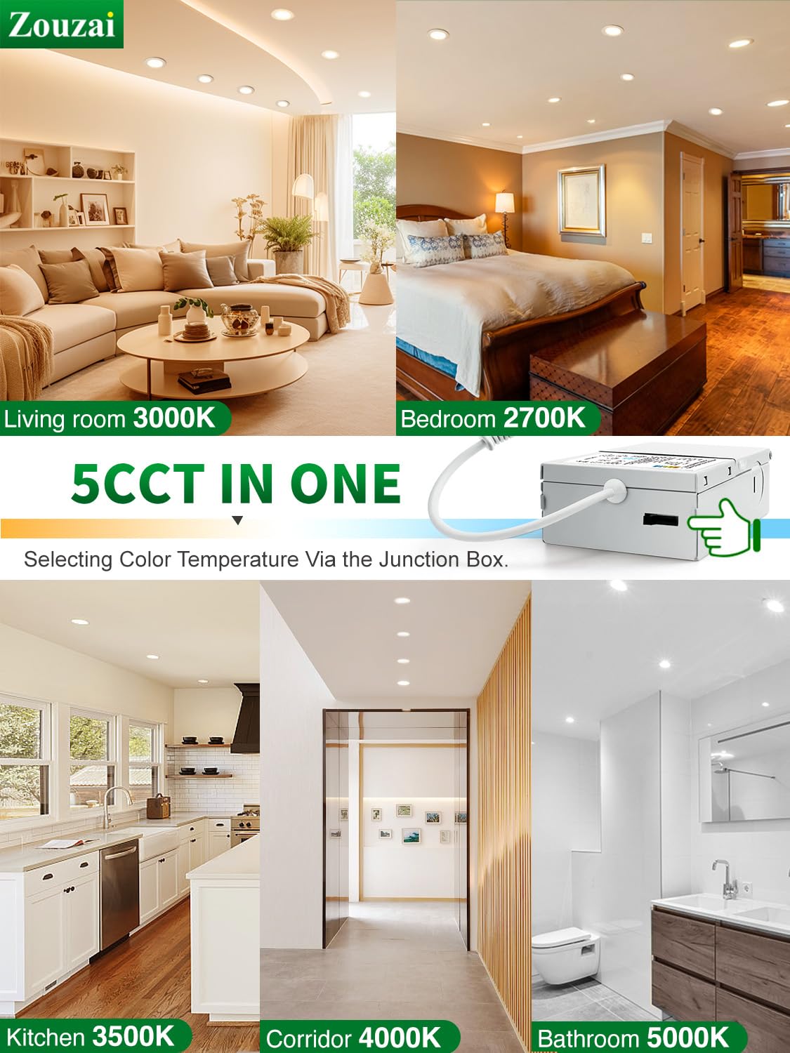 Zouzai 24-Pack 6-Inch Ultra-Thin LED Recessed Lights with Junction Box — 5CCT Adjustable Dimmable, ETL & Energy Star
