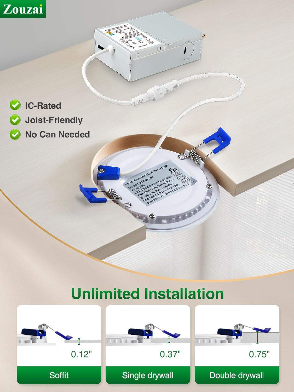 Zouzai 24-Pack 6-Inch Ultra-Thin LED Recessed Lights with Junction Box — 5CCT Adjustable Dimmable, ETL & Energy Star